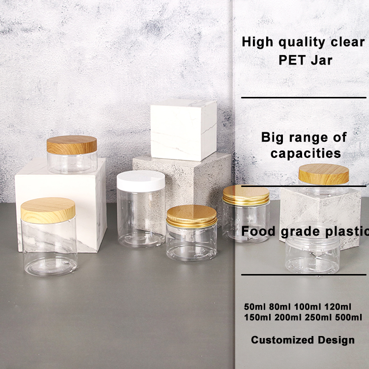 50ml 100ml 150ml 200ml 250ml PET PLASTIC STORAGE JARS CONTAINERS LIDS PET  TUB