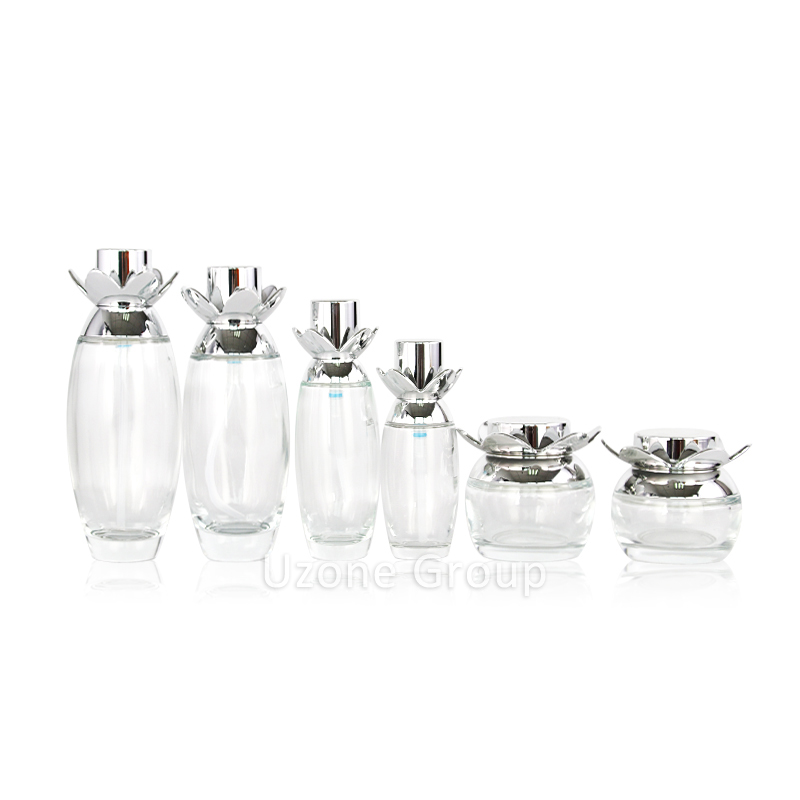 NEW FLOWER LID CLEAR GLASS BOTTLE AND JAR