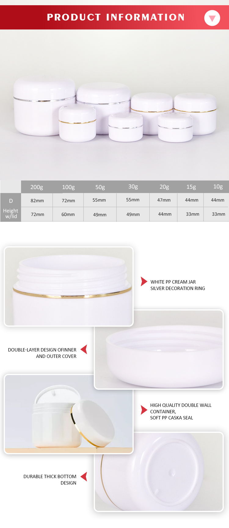 white PP cream jars detail